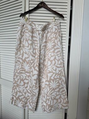 Lou & Grey Cotton Gauze Wide Leg Pants Tan White Print XL - matching top L avail